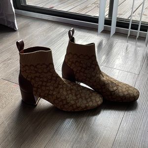 Coach Signature C stretch fabric booties. Size 8